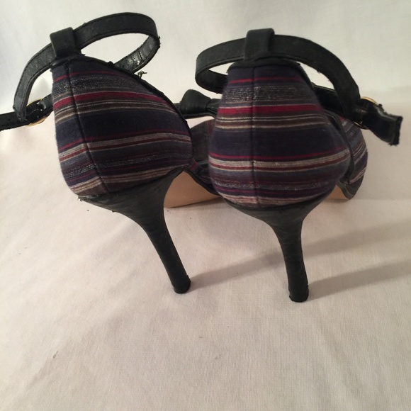 💚 Z London Blue Striped Open Toe Bow Heels Size 8 - Picture 4 of 8